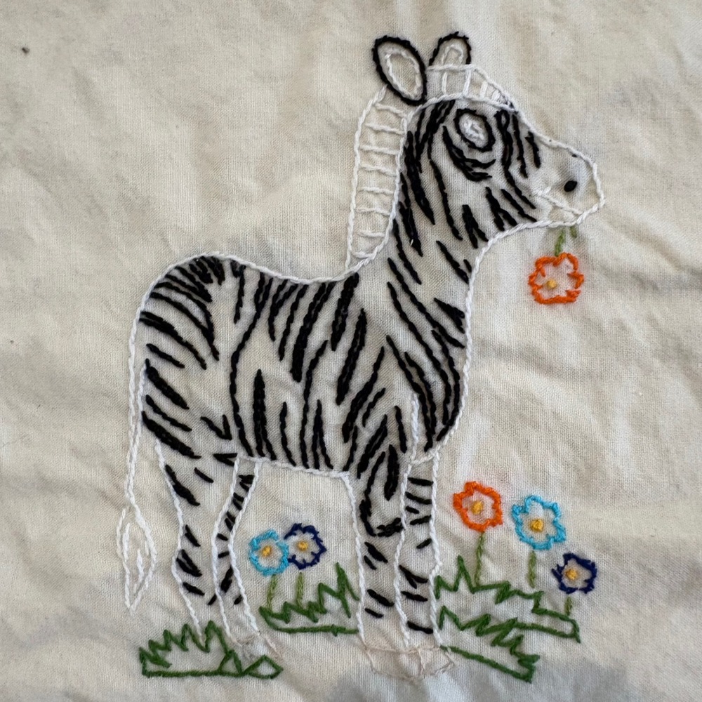 Handmade Quilted Baby Blanket Yellow Safari Animals‎ Embroidered Nursery 52x 27" - Picture 5 of 9